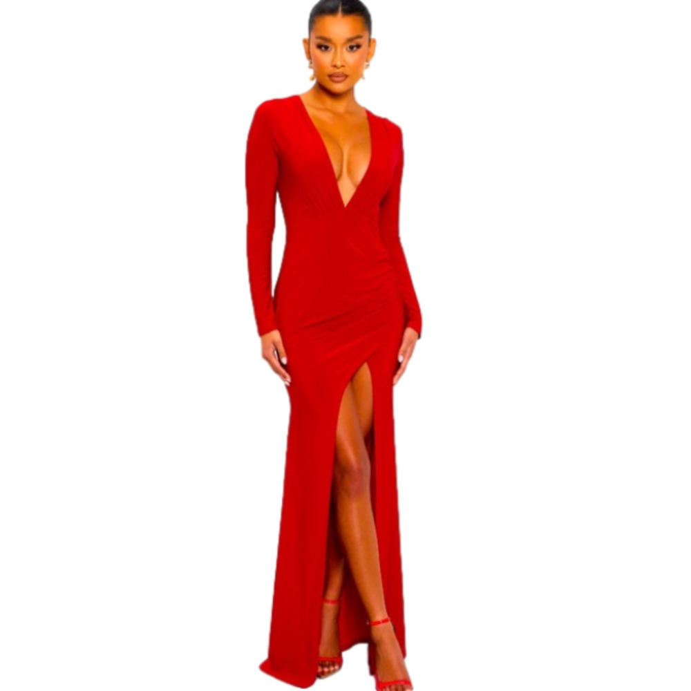 Max dress long sleeves with slit spandex.